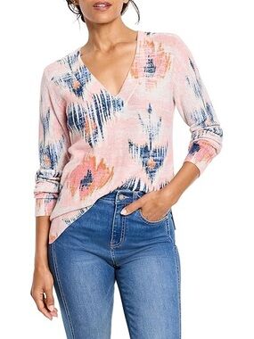NIC + ZOE Abstract Floral Waffle Knit Top size Medium NWT